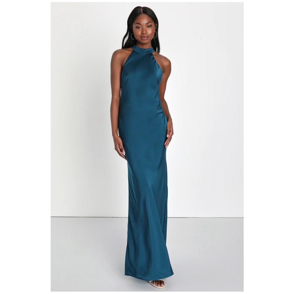 Lulu's Blue Halter Sleeveless Gown
